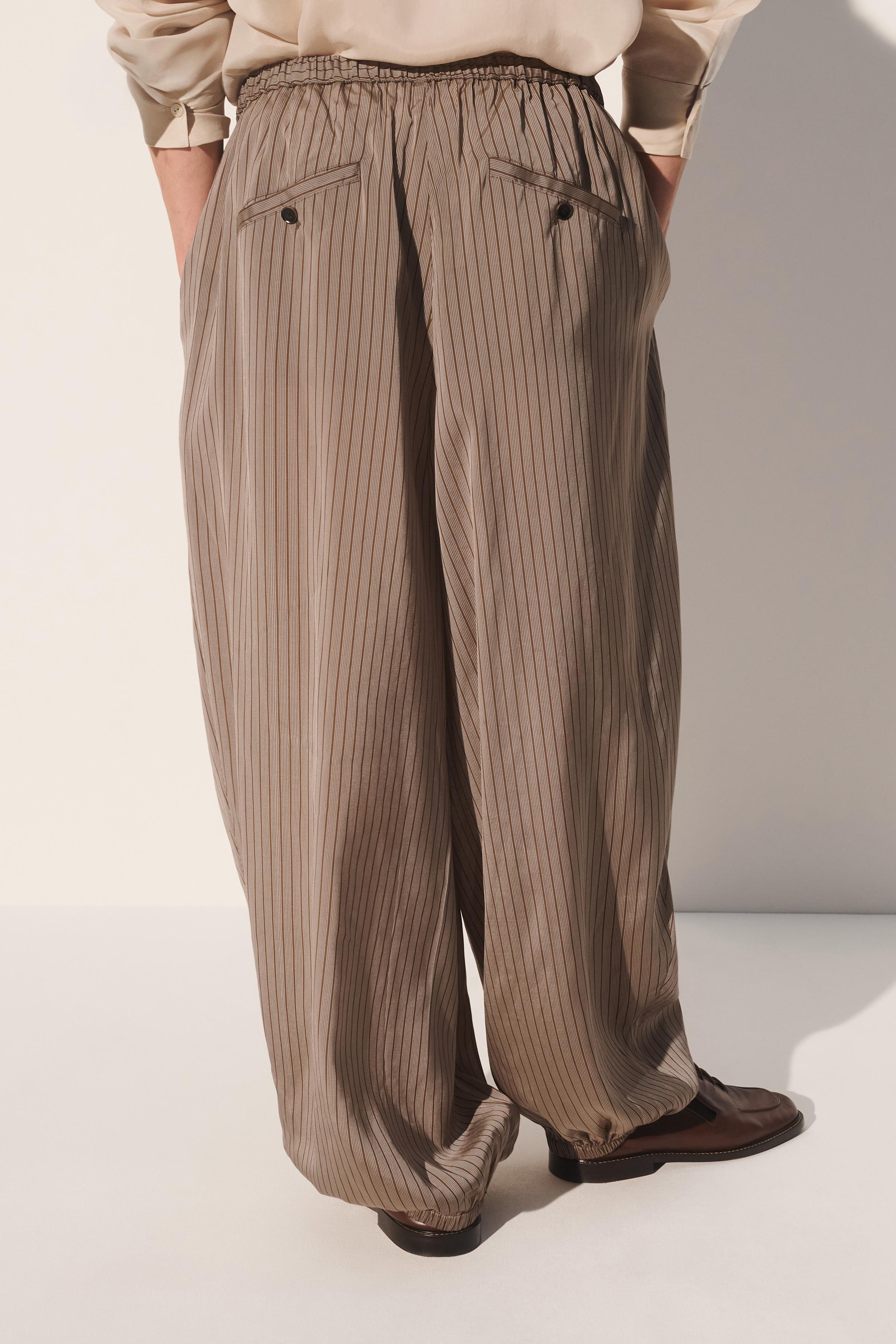 VISCOSE-CUPRO STRIPED BALLOON FIT PANTS